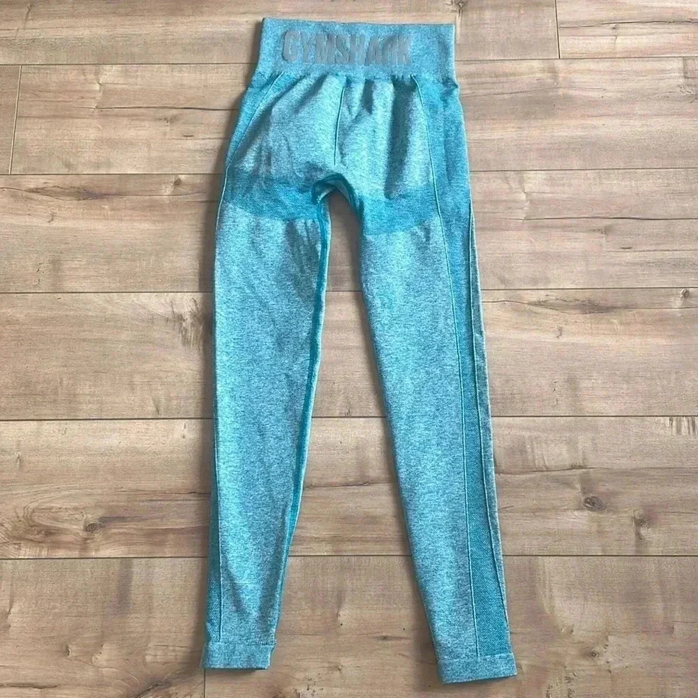 Gymshark Seamless Leggings Heathered Blue Stretch High Rise Sz S